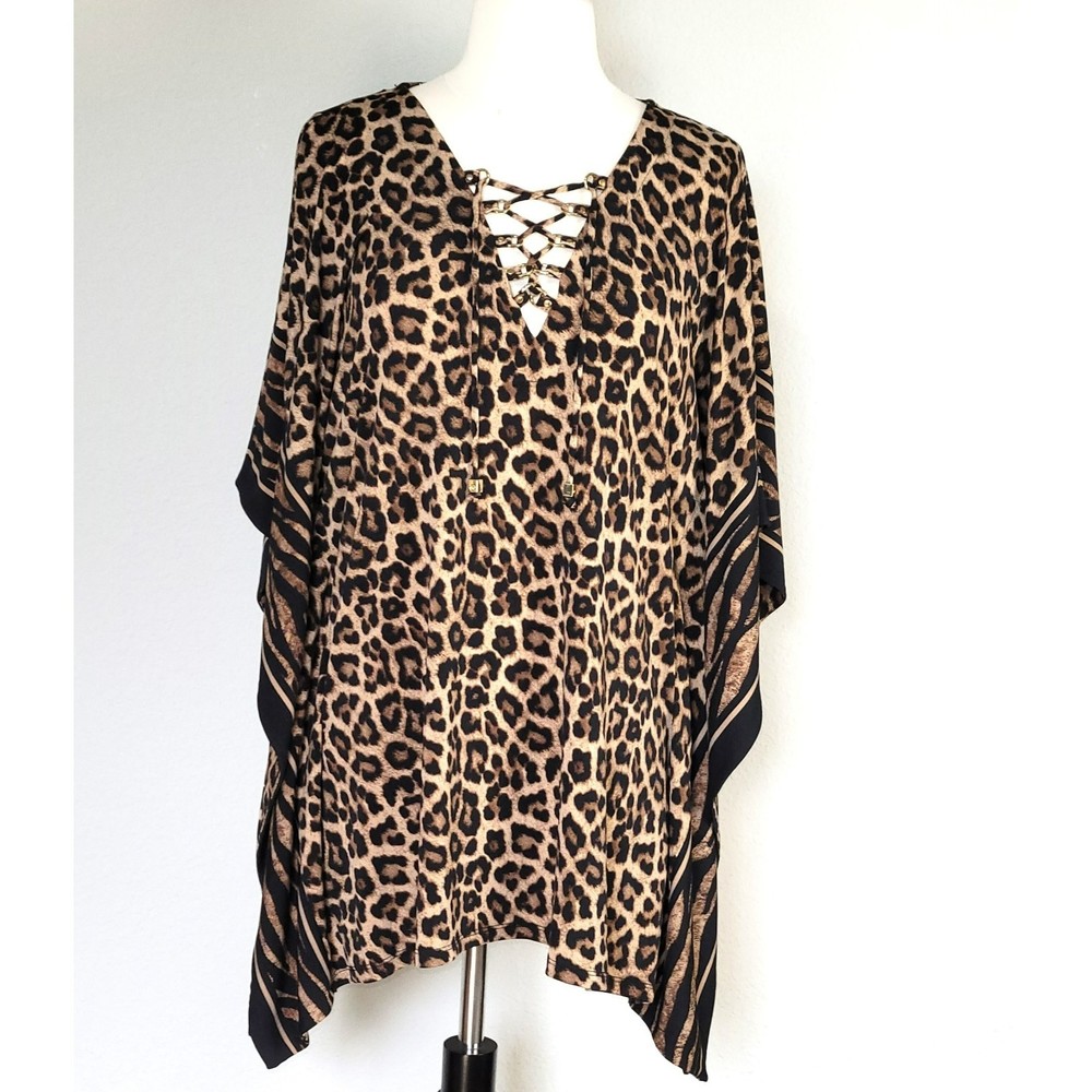 Michael Kors leopard print caftan blouse loose shirt medium
